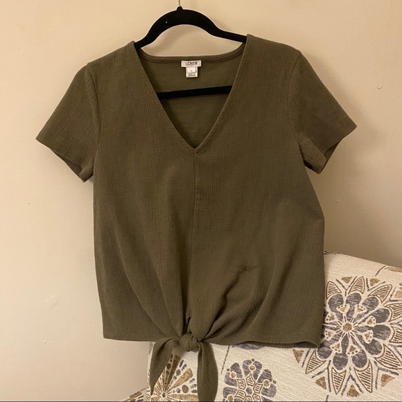 J. Crew Tops - Like New J. Crew olive green top with tie